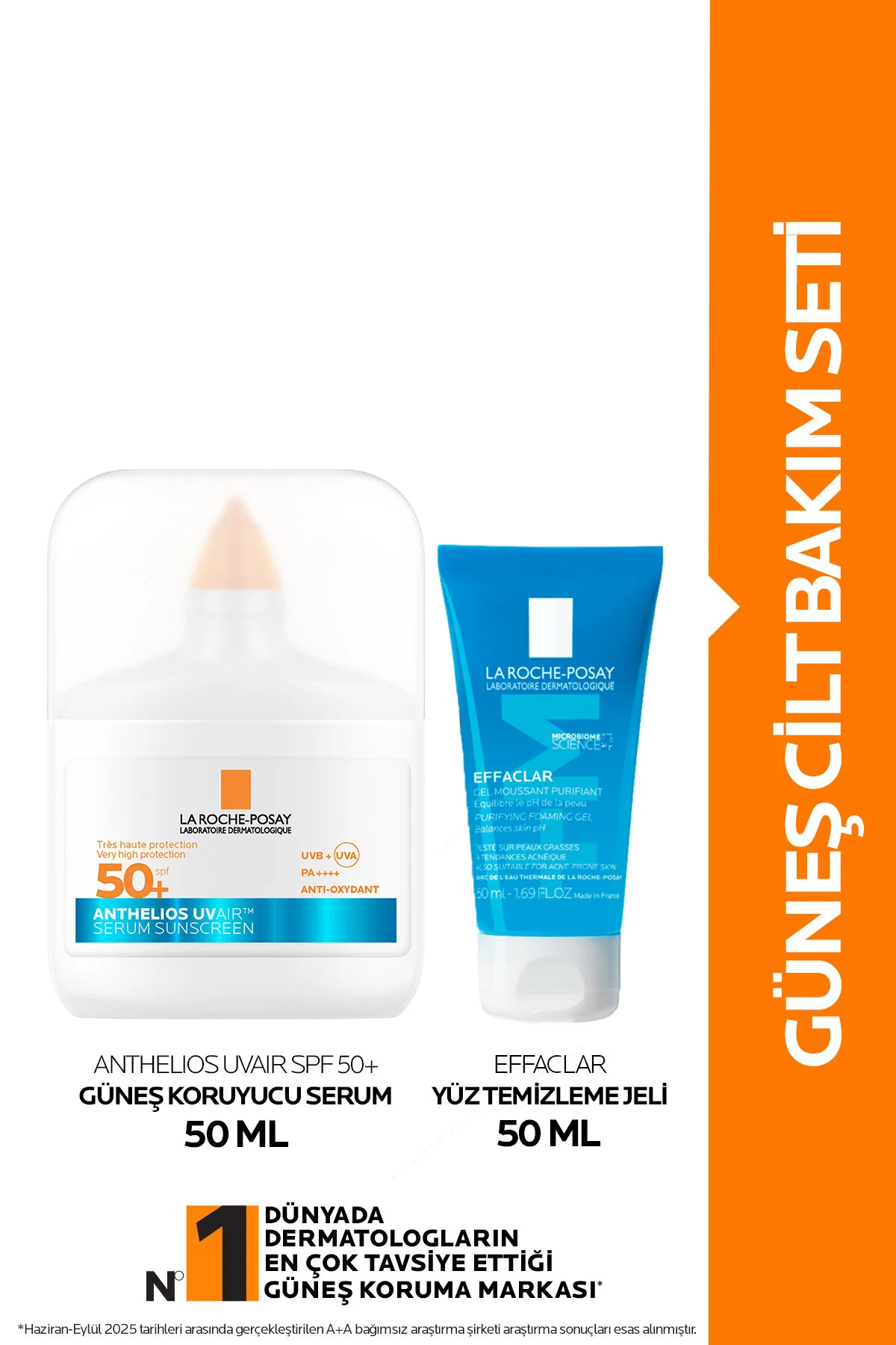 La Roche Posay Güneş Cilt Bakım Seti: Anthelios UVAIR SPF50+ Güneş Koruyucu Serum 50 ML &amp; Effaclar Yüz Temizleme Jeli 50ml