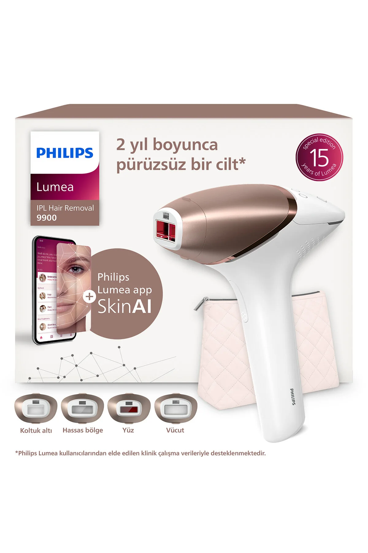 Philips Lumea 9900 Serisi BRI951/03 IPL Tüy Alma, SkinAI,Vücut,Yüz,Koltuk altı,Bikini,4 Başlık,Çanta